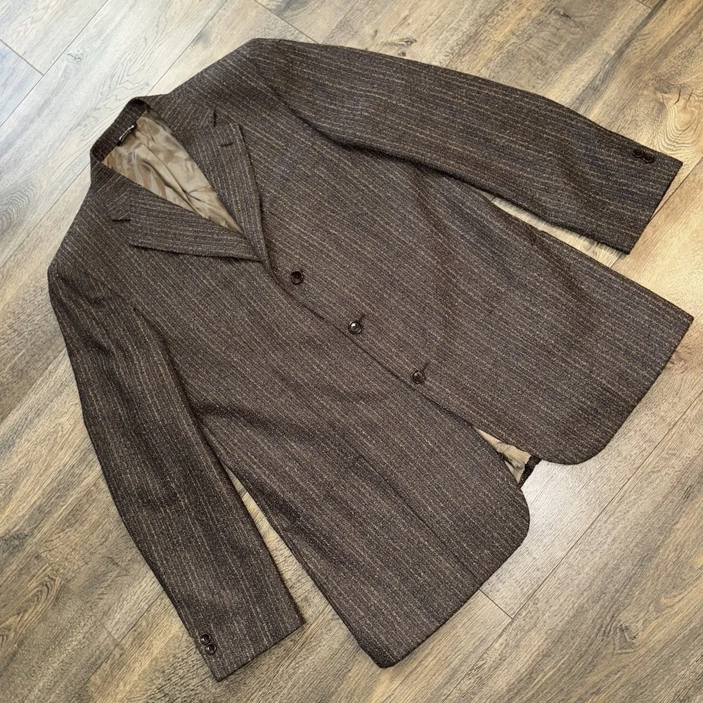 Alberto‎ Zimni Brown Herringbone Wool Tweed Blazer Sport Coat 44R Made In Italy